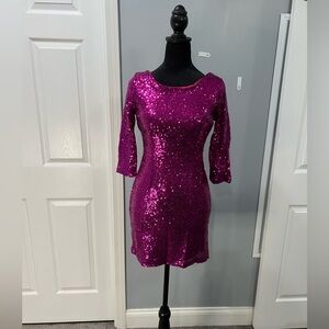 Lulus Delightful Ways Magenta Sequin Dress Size Small